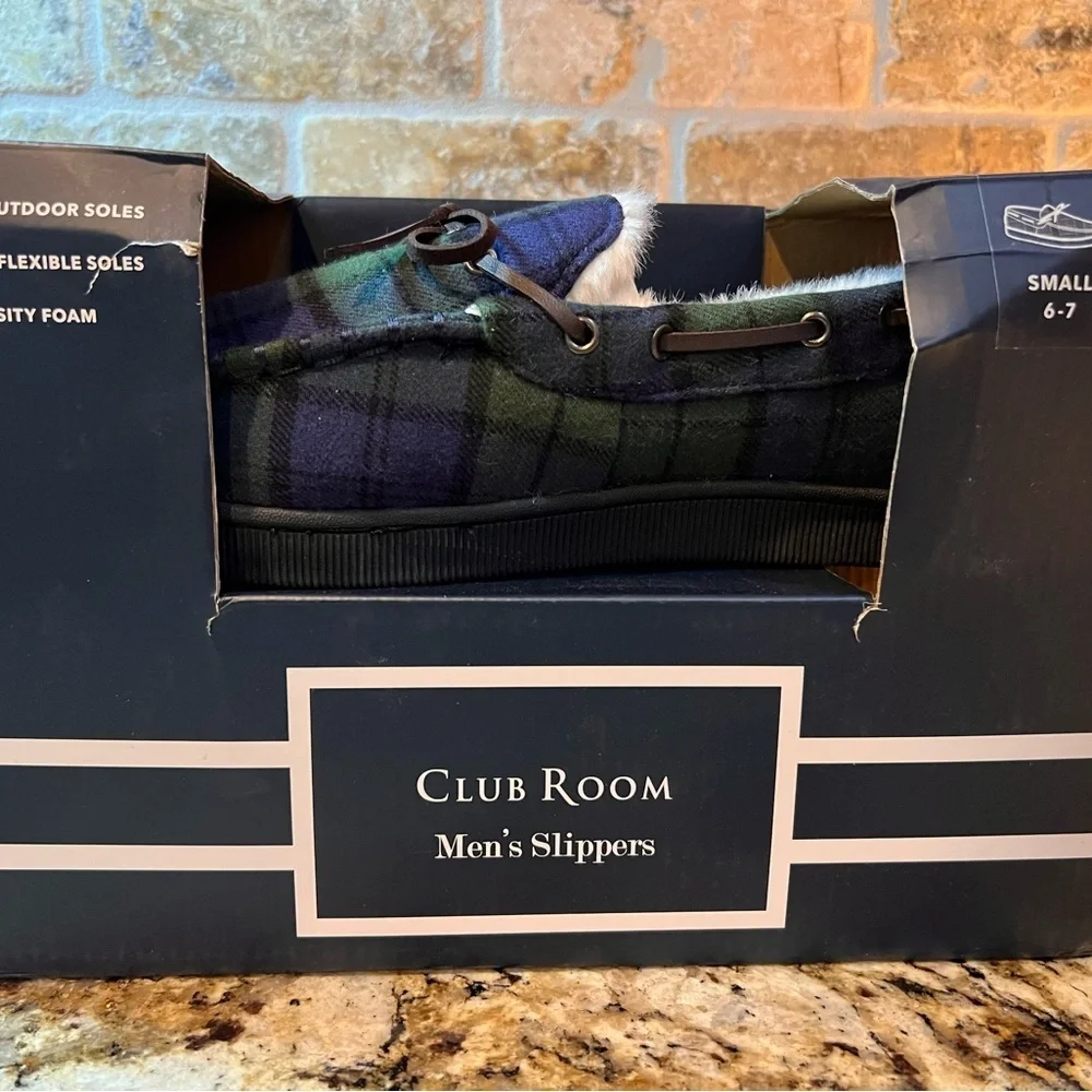 Club Room Men's Plaid Loafers - Navy and Green